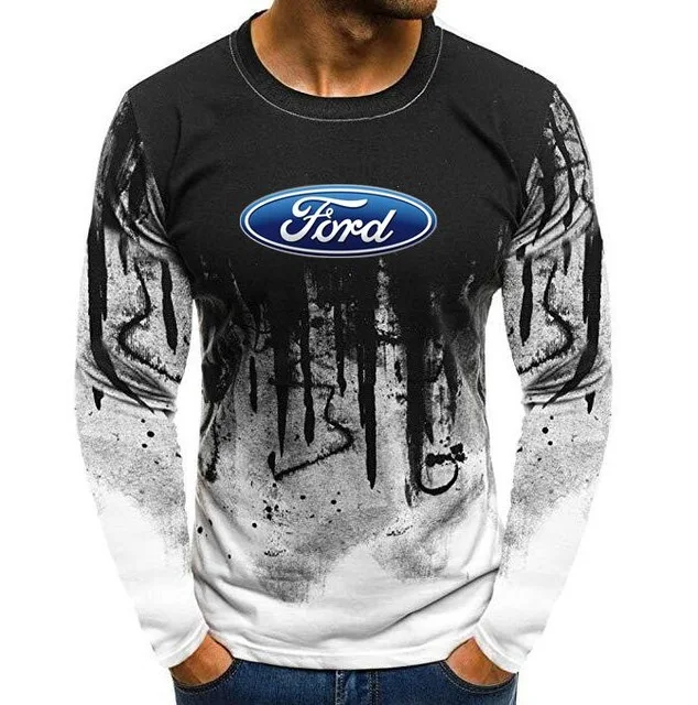Осенняя футболка с длинными рукавами для мужчин, градиентный цвет для Ford Mustang, футболка для фитнеса с принтом, Повседневная Уличная футболка в стиле хип-хоп K - Цвет: 21