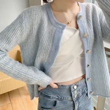 

Lovely Sweet Blue Sweater Knitted Tops 2021 Autumn New Cardigan Women Vintage Sweaters Single Breasted Loose Cardigans Female