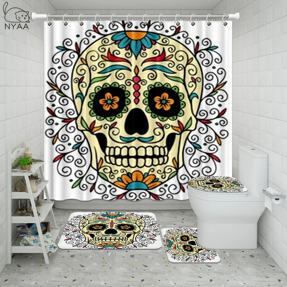Dia De Los Muertos Sugar Skull salle de bains Tissu Rideau de douche ensemble imperméable NEUF