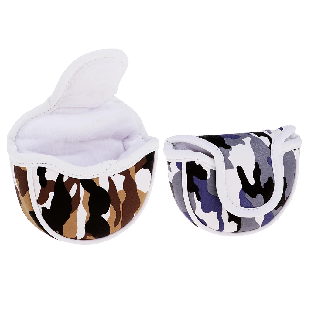 Premium PU Golf Headcover Guard Mallet Putter Cover Protector with Magnet Closure Camo. Blue Brown