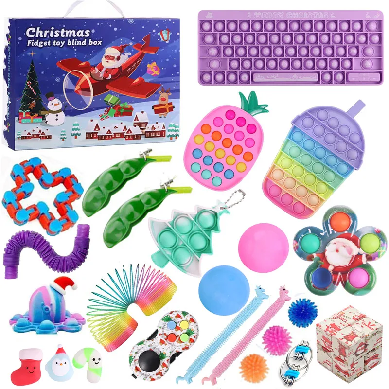 Calendario de Adviento 2021 Fidget Juego de juguetes sensoriales Paquete de juguetes sensoriales Fidget Calendario de cuenta regresiva de Navidad 24 días Regalo de cuenta regresiva para niños