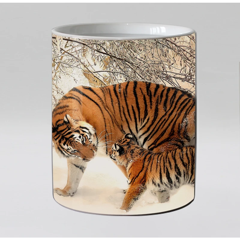 Funny novelty Animal Tiger Ceramic Color Changing Coffee Mug heat Sensitive Magic Tea Cup Mugs super gift