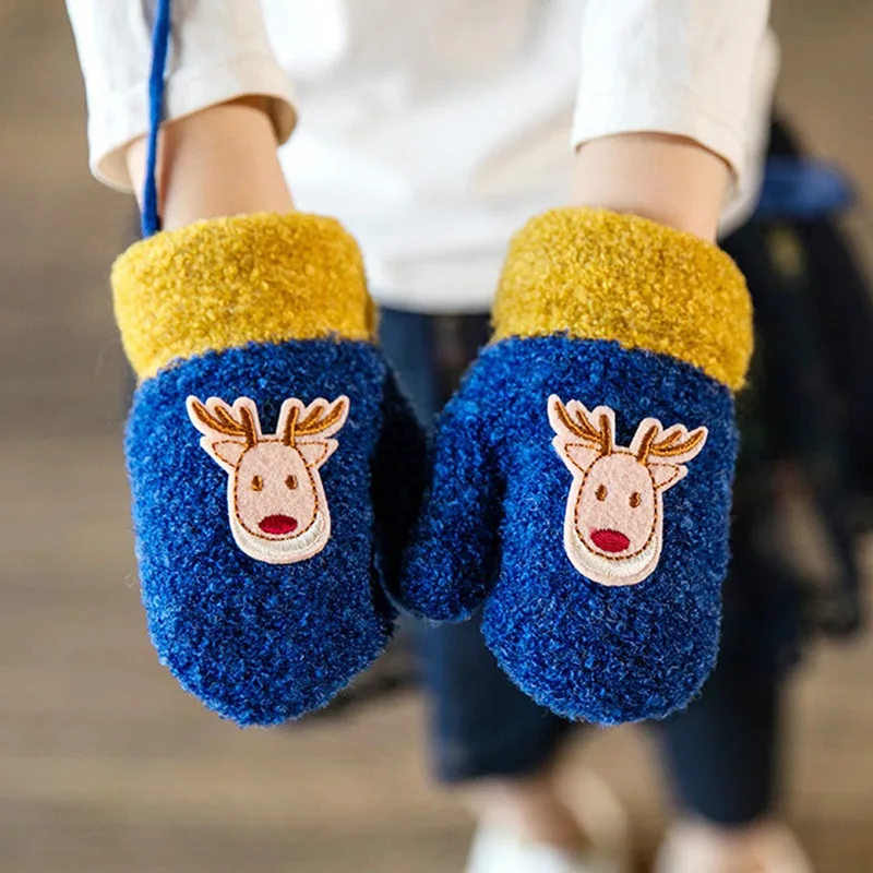 Детские Зимние перчатки для детей возрастом от 1 года до 4 лет, рождественские варежки с оленем, детские перчатки, вязаные перчатки для мальчиков и девочек, варежки, Толстая теплая веревка, полный палец