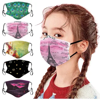 

1pc Children’s Fashionable Print Mask Breathable Haze Proof Protective Mouth Face Shield Printed masque Fabric Protective маски