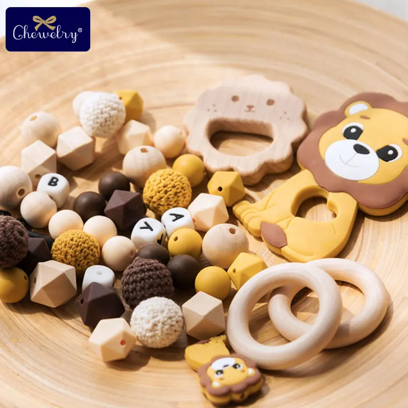 

1Set Silicone Beads Teether Baby Teething Rodent Wooden Rings DIY Nursing Necklace Bracelet Pacifier Chain For Children's Goods