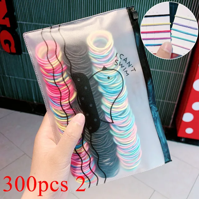 100/500pcs/Bag Girls Cute Colorful Basic Elastic Hair Bands Ponytail Holder Children Scrunchie Rubber Band Kids Hair Accessories 300pcs 2