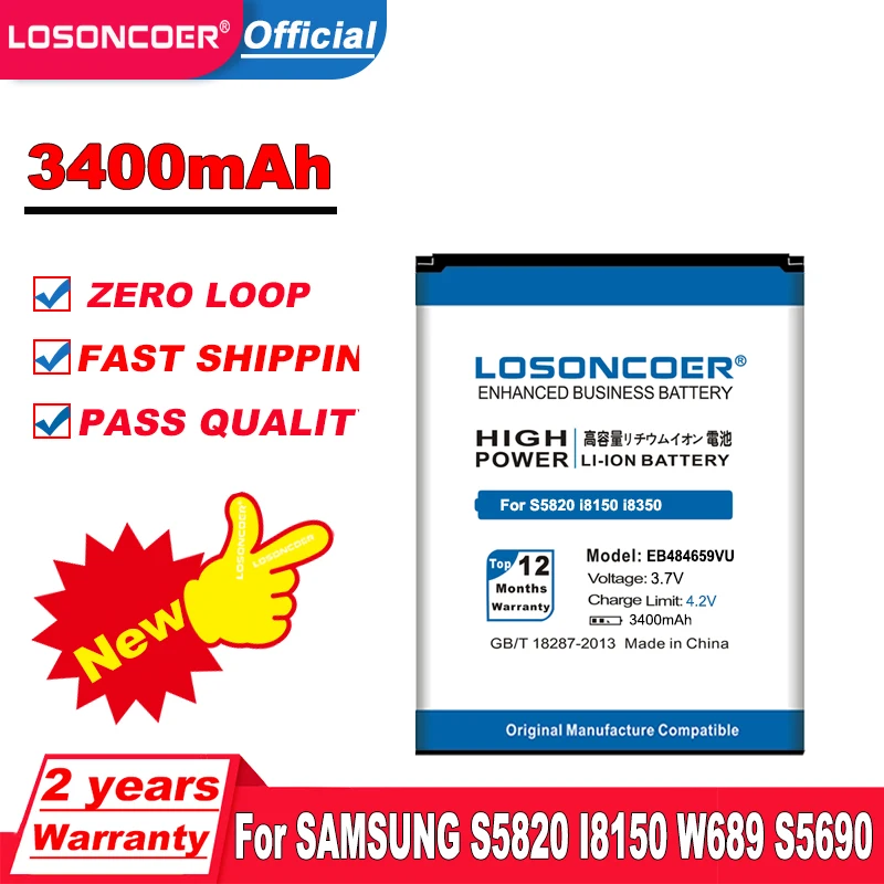 LOSONCOER 3400mAh EB484659VA / EB484659VU For Samsung T759 battery W689 S5820 I8150 Exhibit 4G M930 T589 I8350 S569 | Мобильные
