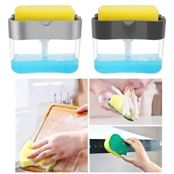 

2-in-1 Sponge Box Lightness Portability No Space Occupy with Soap Dispenser Manual Plastic Double Layer Kitchen Gadget