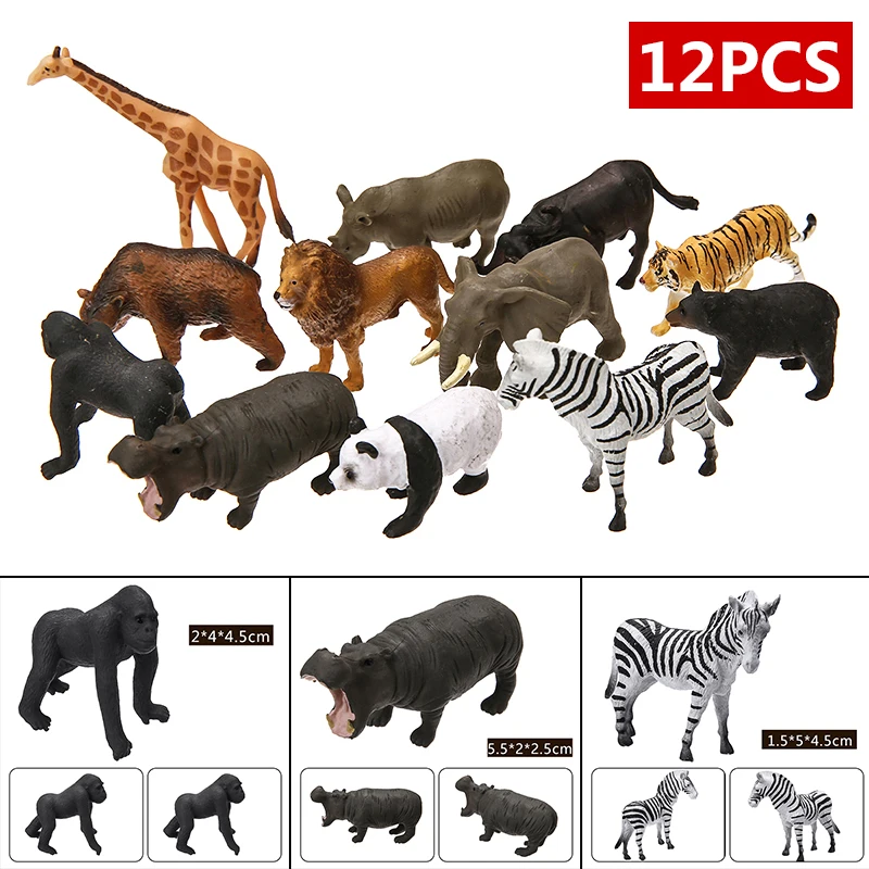 12pcs Wild Zoo Safari Animals Lion Tiger Leopard Hippo Giraffe Figure Kids To vd 