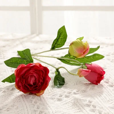 4PCs Silk Peony Bouquet Home Decoration Accessories Wedding Party Scrapbook Fake Plants Diy Pompons Artificial Roses Flowers - Цвет: rose red