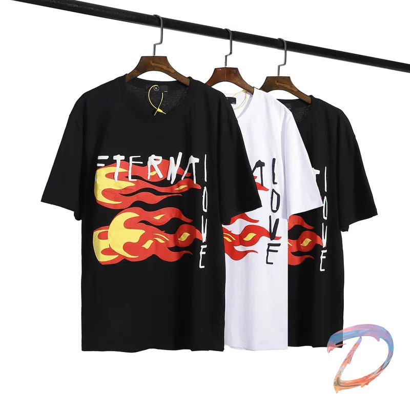 Men Women Kanye West T-shirt CPFM.XYZ ETERNAL LOVE CHARITY Flame Letter Foam Short Sleeve Oversized Casual T Shirt | Мужская одежда