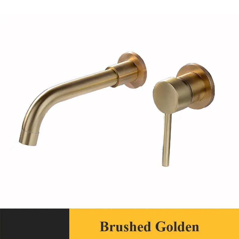 Brushed Gold Настенный смеситель для раковины, латунный Смеситель для раковины, кран для горячей и холодной ванной комнаты - Color: Brushed Gold