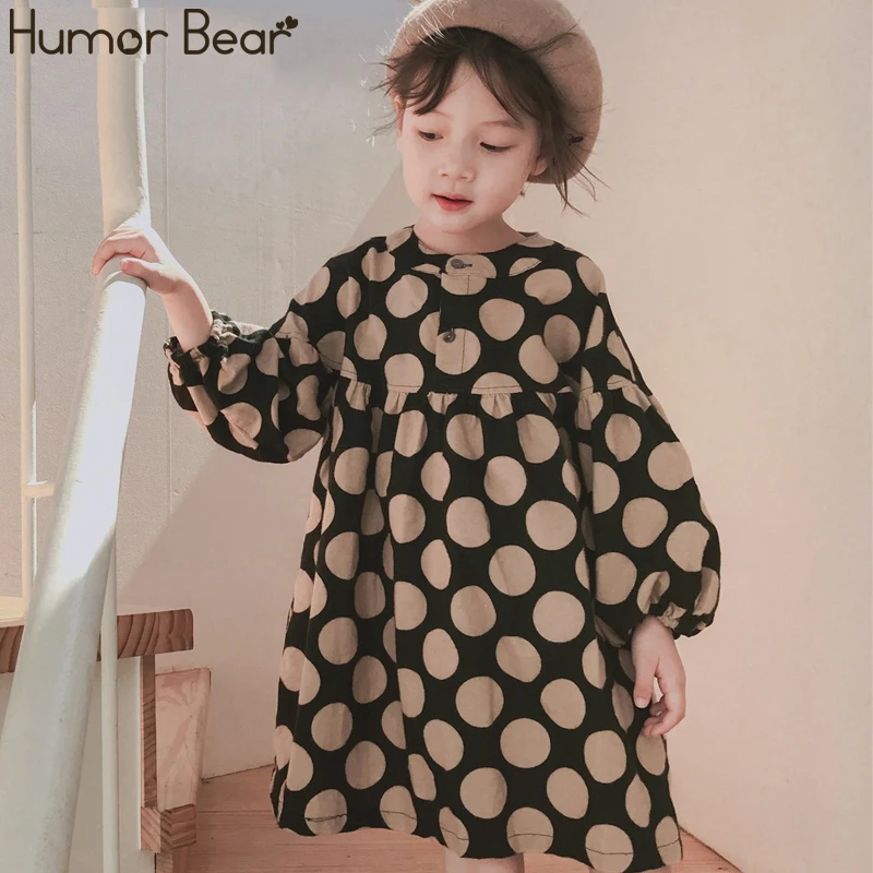 Humor Bear/Коллекция года, осенне-зимние платья для девочек одежда в горошек с длинными рукавами для девочек повседневные платья для маленьких девочек-подростков одежда для девочек - Цвет: black