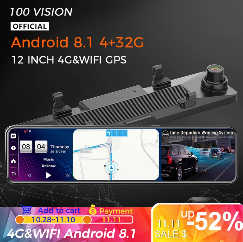Зеркало видеорегистратор 12 дюймов Android 4G GPS 1080P|Видеорегистраторы| |