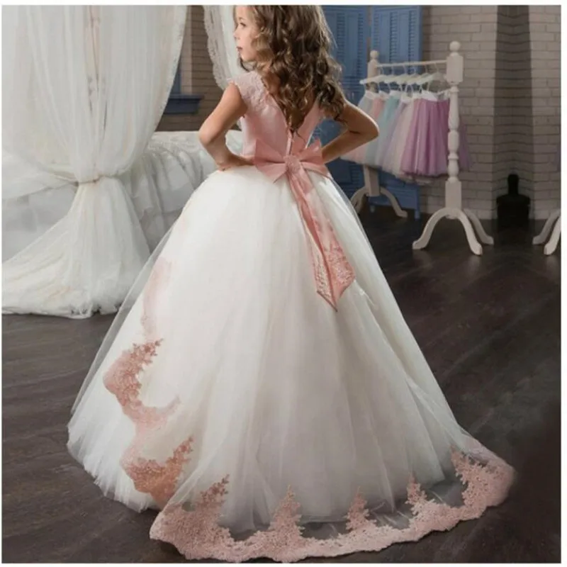 Кружевное платье принцессы с цветочным рисунком для выступлений на день рождения; Длинное Элегантное Вечернее платье для свадьбы; костюм; детское платье для девочек