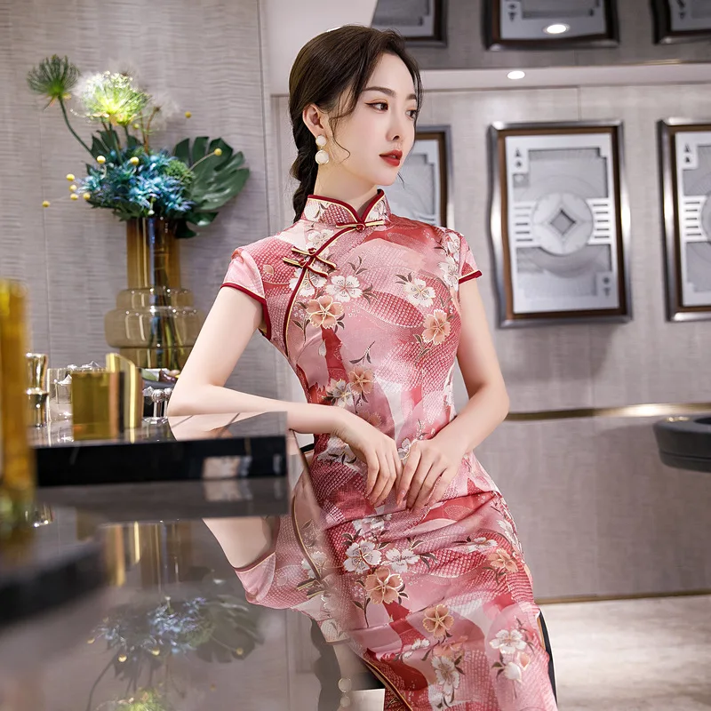 

Summer Cheongsam Improved Mid-Length Chinese Style Slim And Elegant 2020 New Middle-Aged Female Mother Dress Modern Qipao
