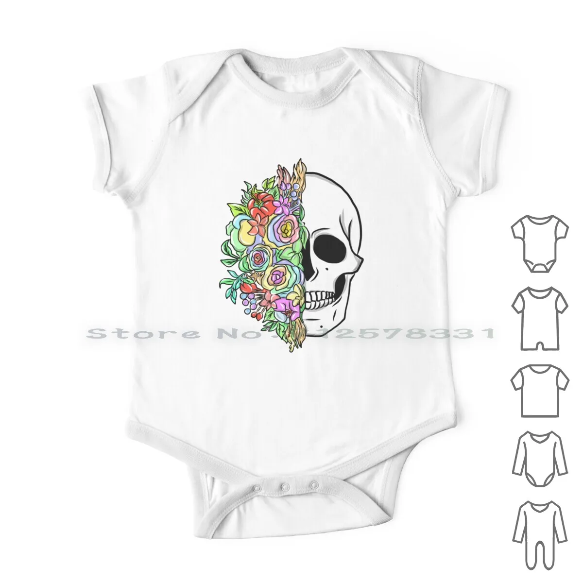 

Womens Flower Skull T-Shirt Sugar Roses For Women Girls Halloween Sugar Skull Shirt Flowers Skull Flower Day Of The Dead Floral