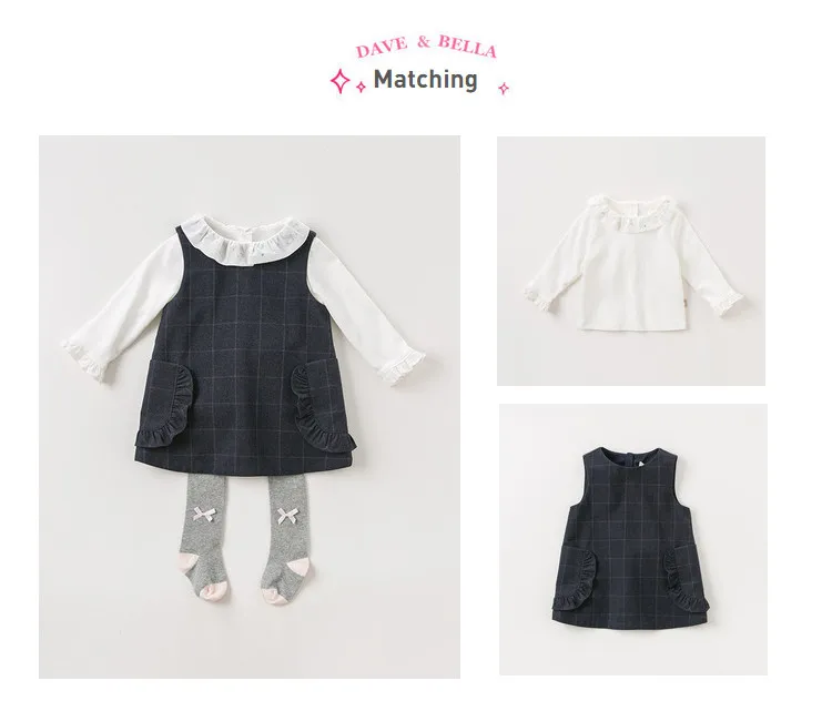 DB11559-2 dave bella/осеннее милое клетчатое платье принцессы для маленьких девочек детское модное праздничное платье детская одежда в стиле «лолита»