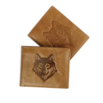 

Genuine Leather Wallet 3D Embossed Wolf Head Totem Men Wallets Luxury Dollar Price Vintage Male Purse Brown XN-005