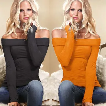 

Daily suit OWLPRINCESS2016 Autumn New Style Horizontal Neck off-Shoulder Slim Fit Base Shirt T-shirt