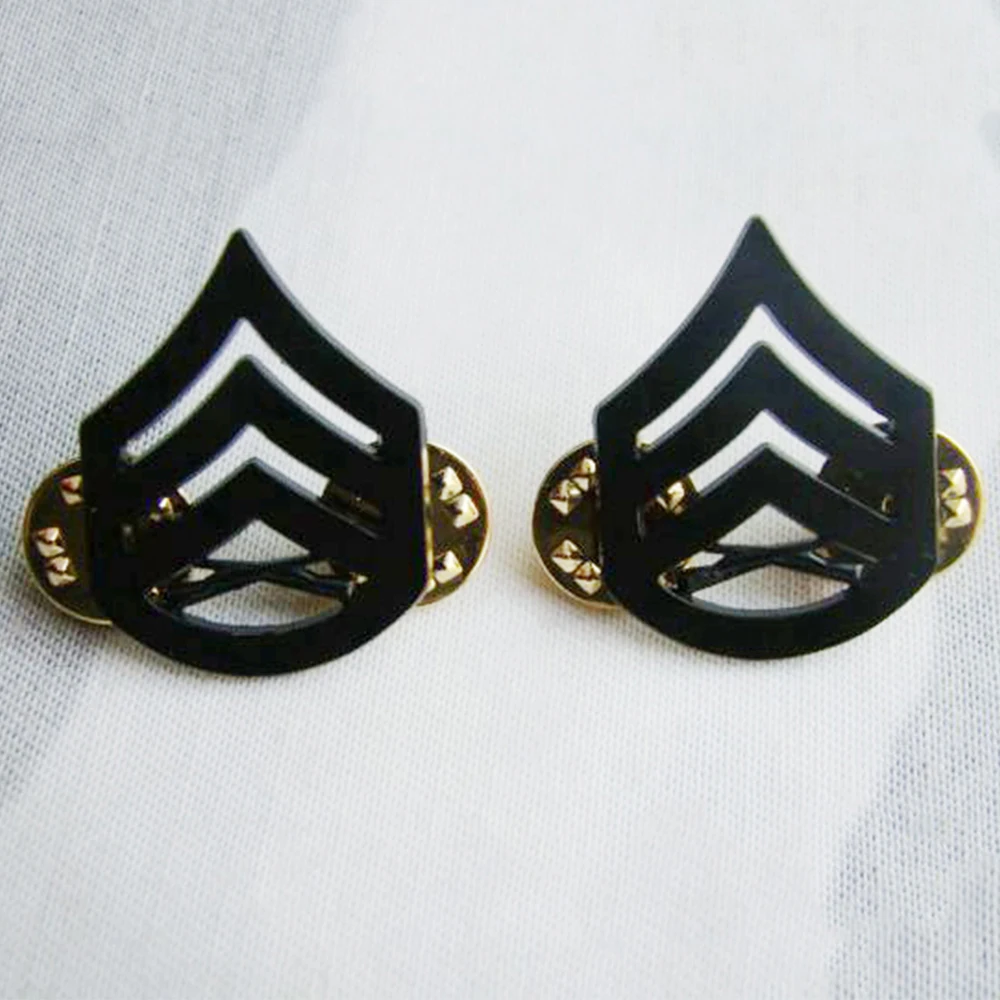 

PAIR US ARMY STAFF SERGEANT FIRST CLASS RANK METAL BADGE PIN BLACK