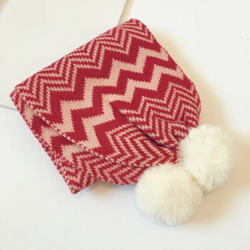 Autumn and winter knitted Children's scarf fashion joker Korean style wave scarf for boy and girl 15 - Цвет: Красный