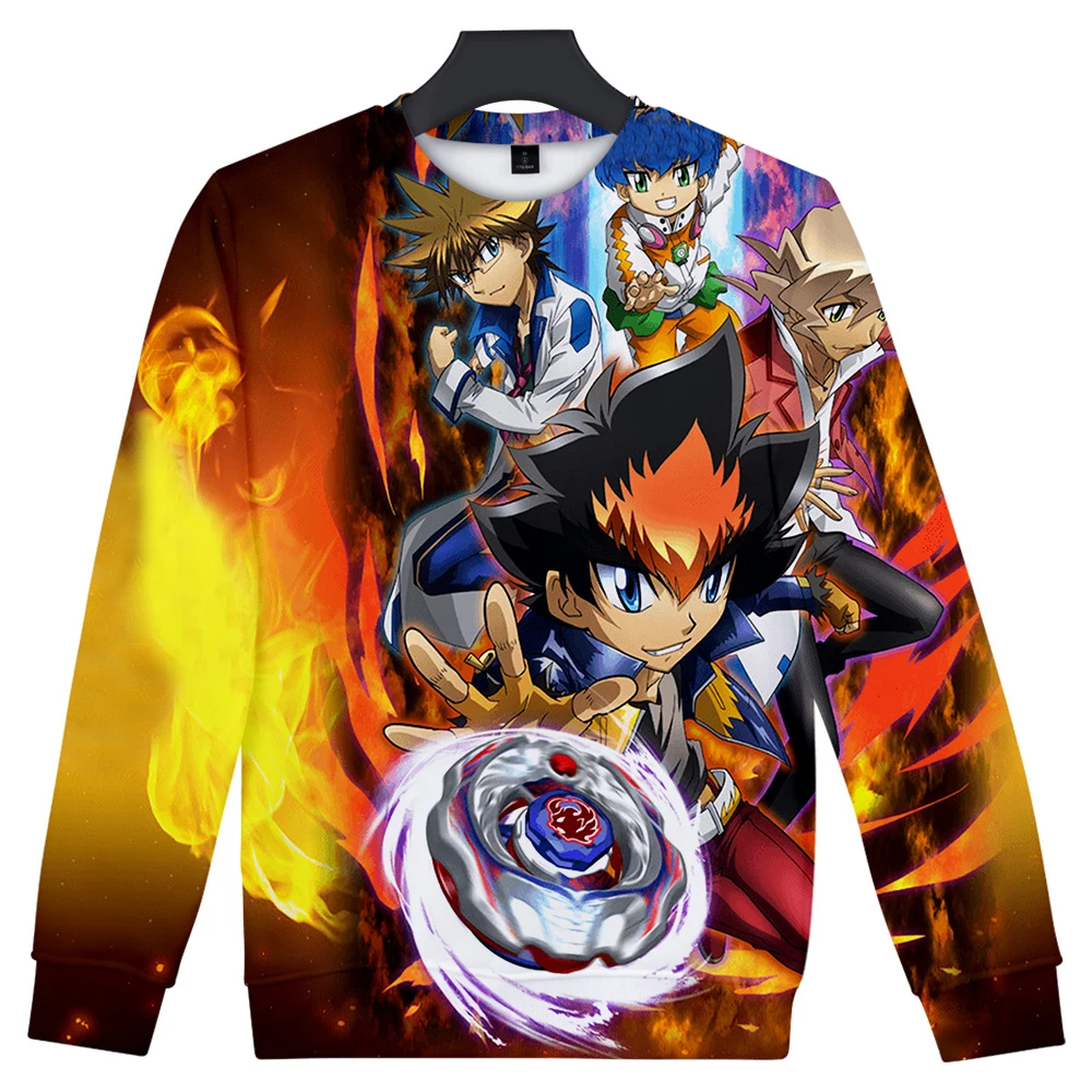 Толстовки с капюшоном в стиле Харадзюку с объемным рисунком Beyblade Burst Evolution Kpop, толстовка, рубашка детская одежда с 3D-принтом, без шапки, уличная одежда с круглым вырезом