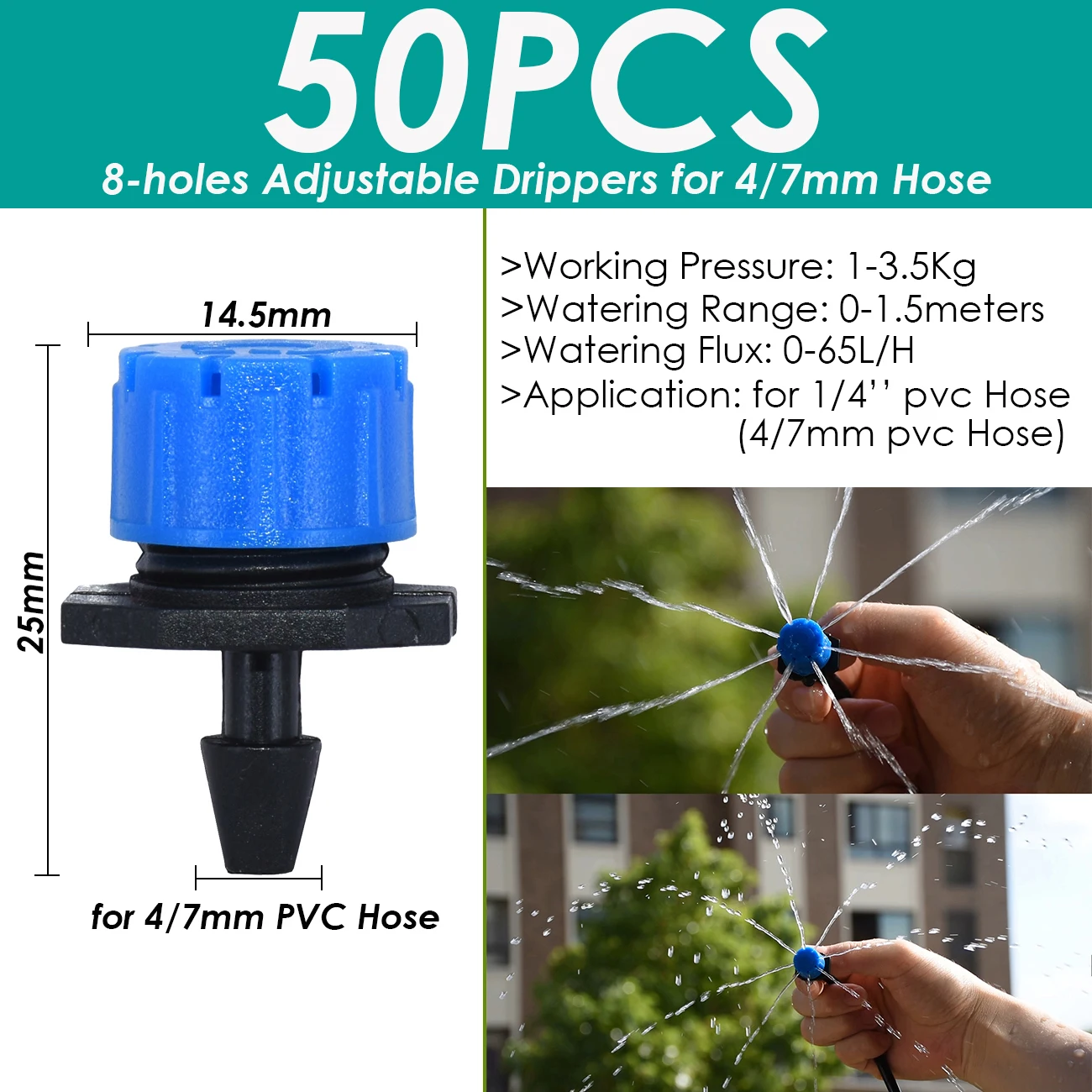 SPRYCLE 20PCS 2L 4L 8L Pressure Compensating Emitter Dripper Self-cleaning Drip Irrigation Water Regulator 4/7 Pipe Hose Puncher 