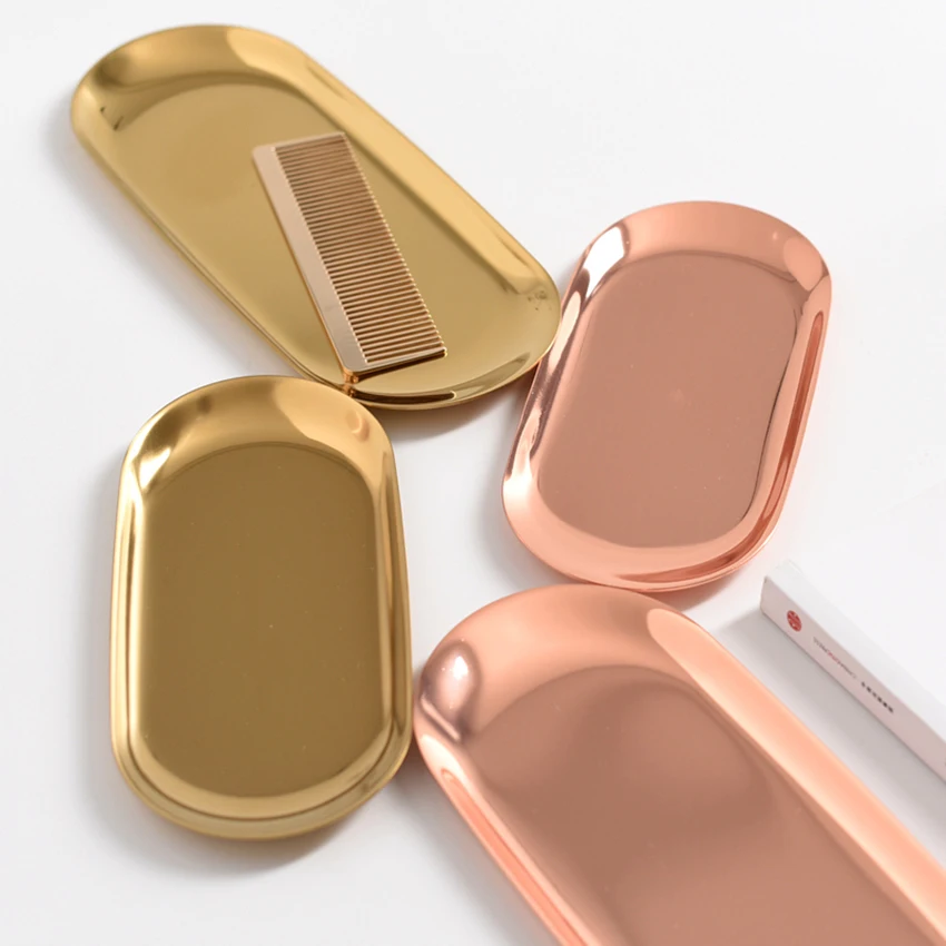Rosegold Tray Metal Kitchen Storage Tray Chic Brass Oval Plate Food Fruit Charge Plates Jewelry Display Home Decor 1pc