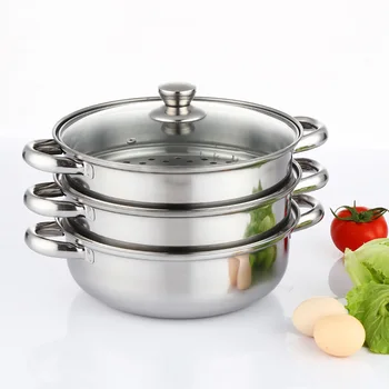

28cm Steamer Pot 3 Tier Space Saving Dual Use Cookware With Handles Home Food Maker Insulated Stainless Steel Large Kitchen