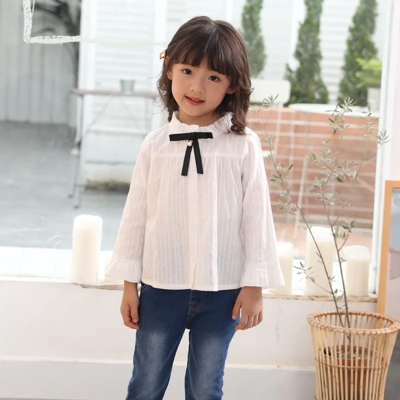 

2020 Child Shirt Spring Baby Girls Tops Pure Cotton Long-sleeved T-shirt Solid Color Cardigan round Linc--