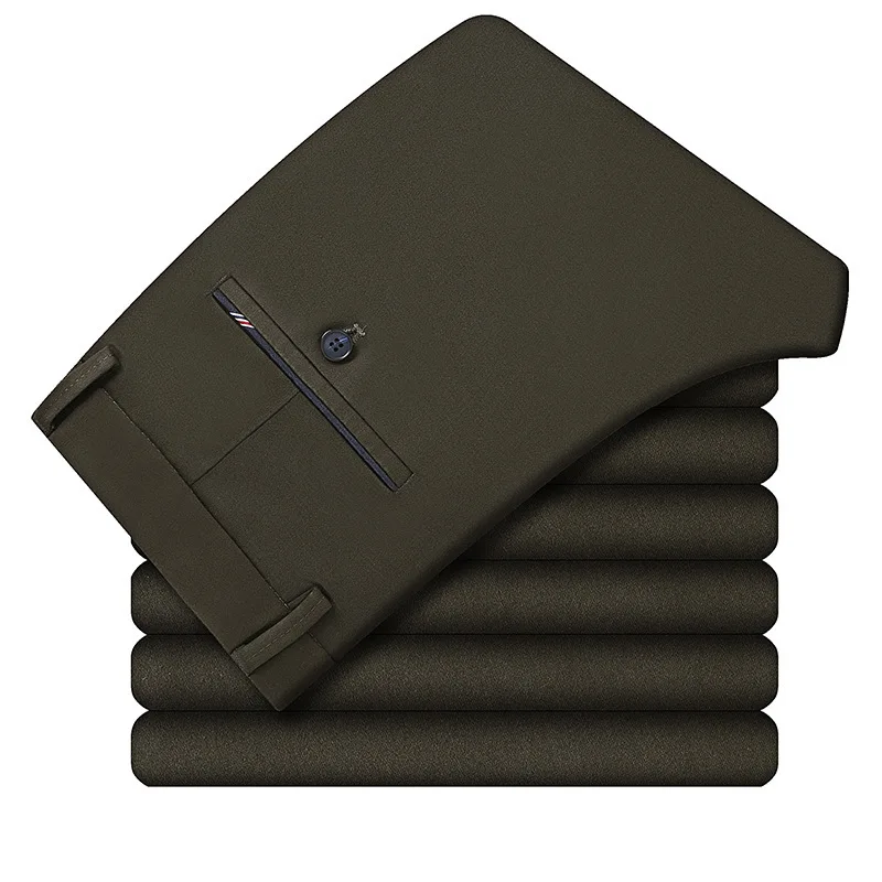 Army green Высококачественные повседневные мужские брюки, хлопковые тонкие брюки, прямые брюки, модные деловые брюки для мужчин, Pantalon Pantalones Hombre Homme - Цвет: Army green