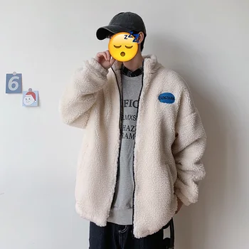 

2019 Winter New Korean Version Of The Thickening Lamb Hair Trend Lovers Wear Loose Large Size Original Casual Cotton Coat