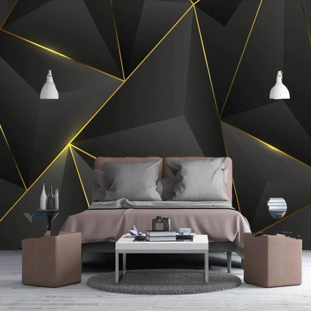 

Drop Shipping Custom 3D Wallpaper Mural Modern Minimalist Gold Line Mosaic Pattern Geometric Bedroom Wall Decoration Wallpaper