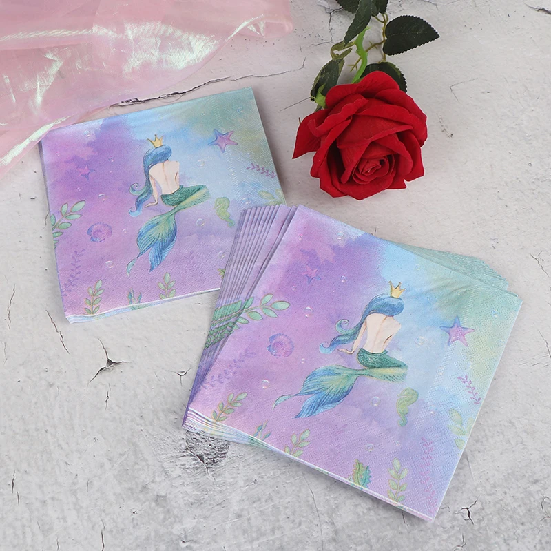8/20pcs Happy Birthday Party Set Mermaids Party Tableware Plates Napkins Cups Baby Shower Party Decorations