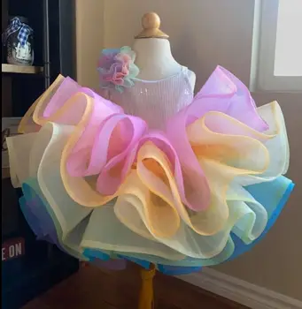 

Pretty Raibow Flower Tutu Girls Pageant Dresses Puffy Tiered Tulle Flower Girl Dresses Baby Kids Birthday Dresses
