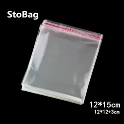 StoBag 500 шт 12*15 см прозрачный самоклеящийся целлофановый мешочек для украшений Упаковка Прозрачная Opp сумка для конфет и печенья пластиковые