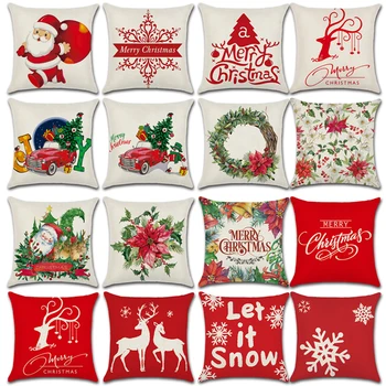 

Merry Christmas Decoration Santa Claus Xmas Flower Cotton Linen Cushion Cover Christmas Decorations for Home Xmas Gift New Year
