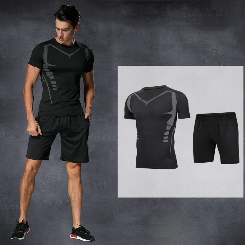 Men sportswear-2-2 Мужская спортивная одежда, Компрессионные спортивные костюмы, быстросохнущие комплекты для бега, одежда, спортивный костюм для бега, тренировок, тренажерного зала, фитнеса, спортивные костюмы, набор для бега - Цвет: Men sportswear-2-2