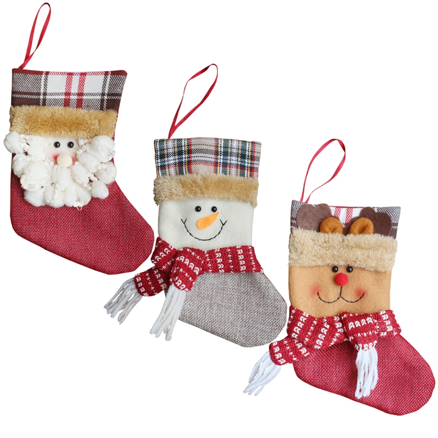 50 pcs Small Christmas Stckings Santa Snowman Reindeer Candy Socks Christmas Tree Decoration for Family Holiday Child Gift