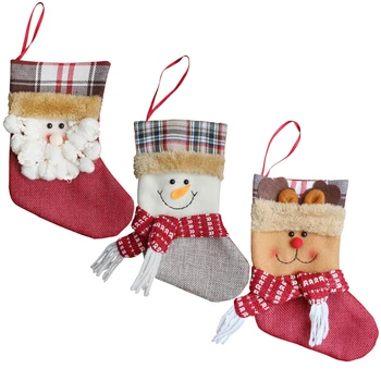 

300 pcs Small Christmas Stckings Santa Snowman Reindeer Candy Socks Christmas Tree Decoration for Family Holiday Child Gift