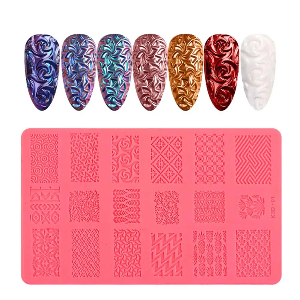 3D Nail Art Template Soft 1PC Silicone Nail Carving Molds Sculpture Stamping Stencils Manicure Decoration Accessories 6