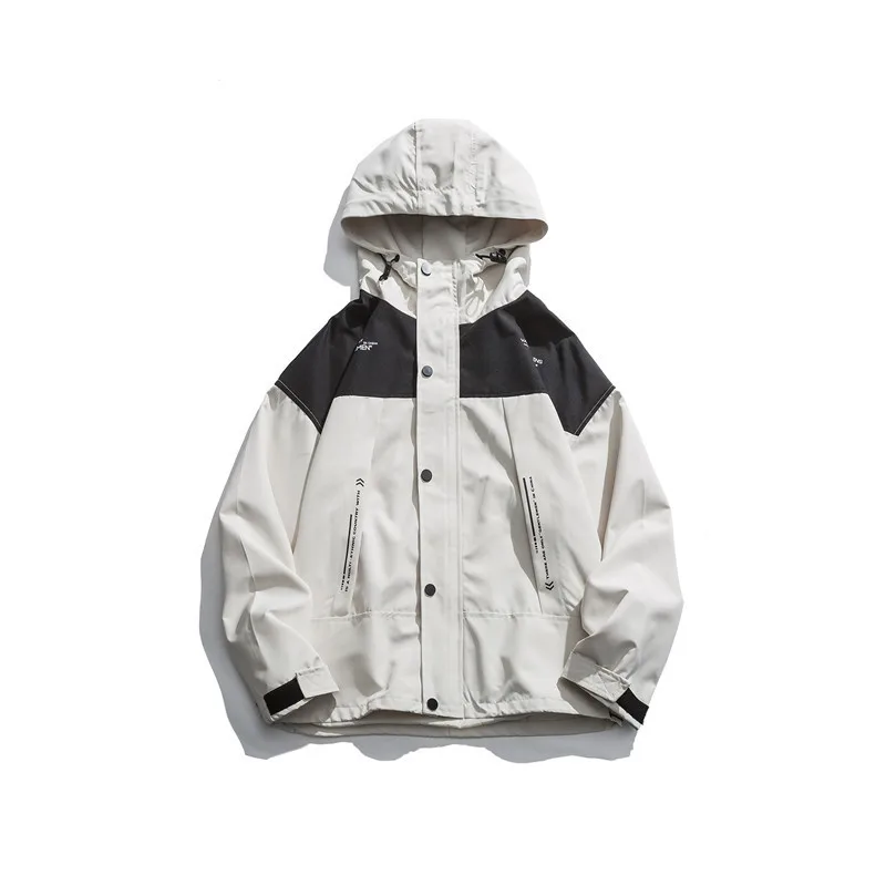 

Loose Mu Cool Spring Japanese-style Retro Tooling Jacket Joint Contrast Color Hooded Raincoat Jacket Popular Brand Casual Coat M