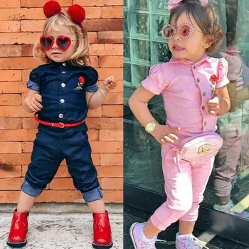 

1-6T Toddler Kid Baby Girl Clothes Short Sleeve Denim Romper Elegant Jumpsuit Cute Fashon Sweet Streetwear Outfit