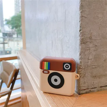 

3D Instagram camera case for Apple airpods 1 2 funny ins pattern cover soft Anti-fall earphone protect box keychian Accessories