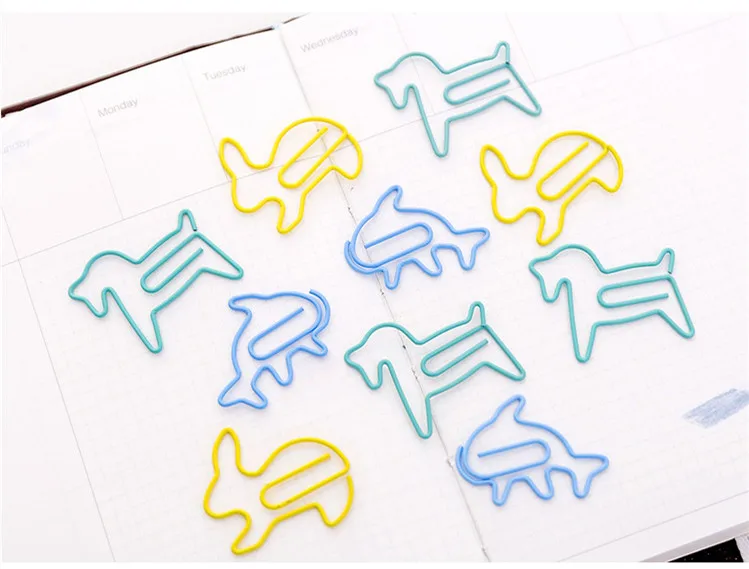 12pcs/pack Kawaii Animal Binder Clips Blue Green Yellow Cute Paperclips Metal Paper Clips Decorative Photos Student Stationery