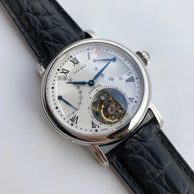 Sugess 오토매틱 뚜르비옹 시계, Seakors 브랜드 손목시계,  가죽, 5ATM, ST8002, ST8004, ST8001