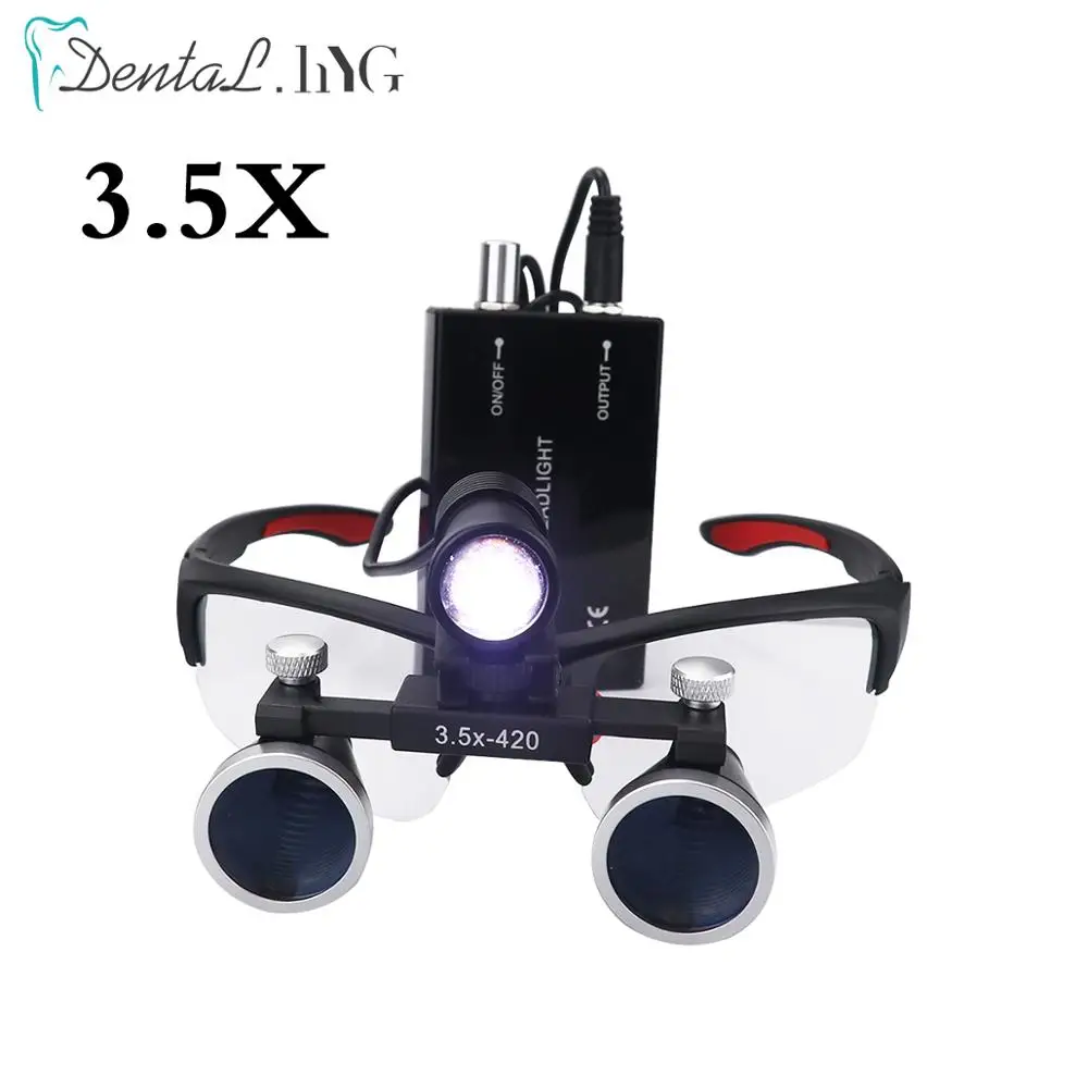 3.5X Dental Loupe Vergrootglas Led Verrekijker Vergrootglas Chirurgie Chirurgische Medische Bediening Tandheelkundige Bril Met Spotlight Hoofd Licht