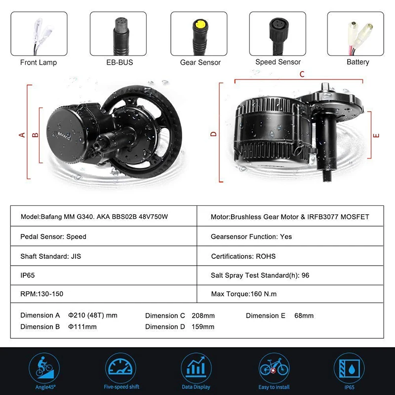 Bafang BBS02B 48V 750 Вт середине приводной двигатель 8fun BBS02 велосипедного электрического мотоцикла или электровелосипеда Conversion Kit мощный центральный для е-байка двигателя Новые
