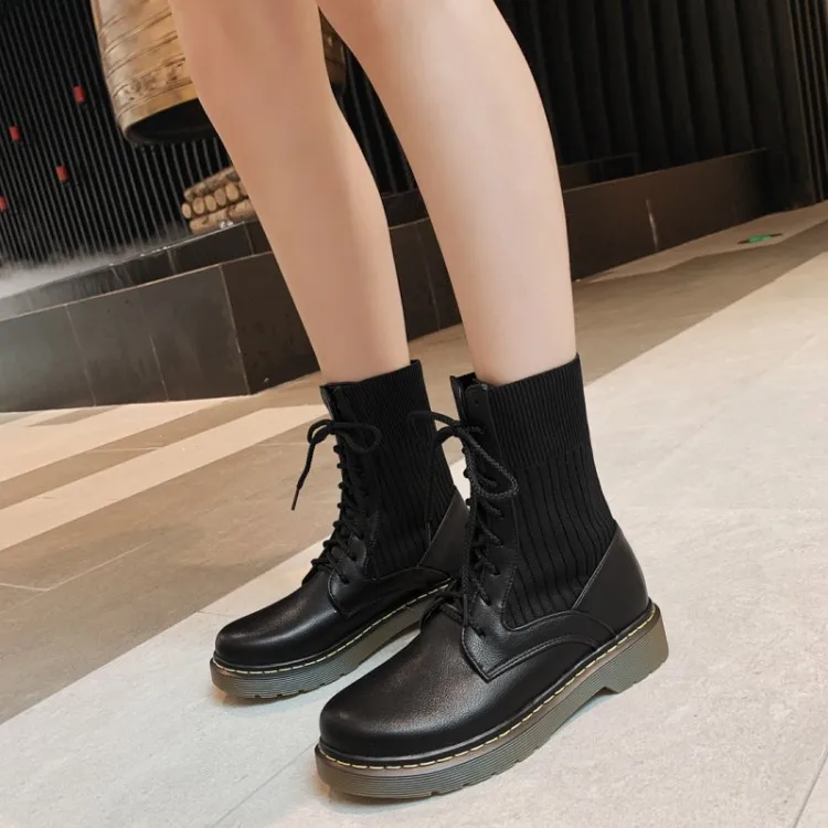 

Big Size 9 10 11 12 boots women shoes ankle boots for women ladies boots shoes woman winter Cross strap knit stitching flat heel